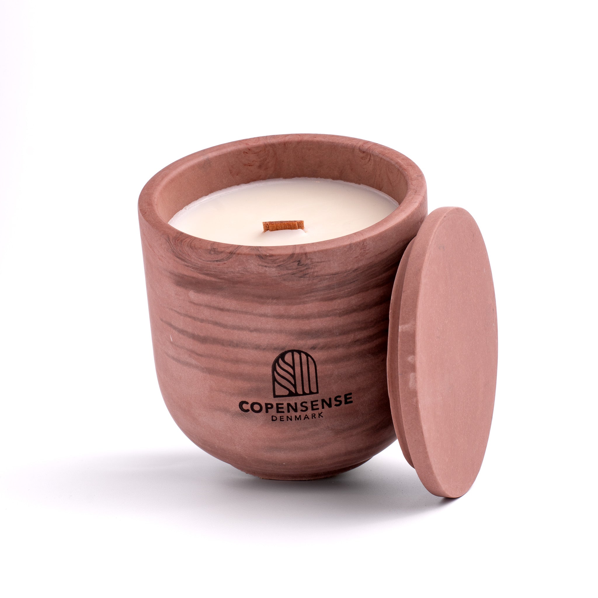 Unscented candle in a Shades of Rose Stone jar, hand-poured in Denmark